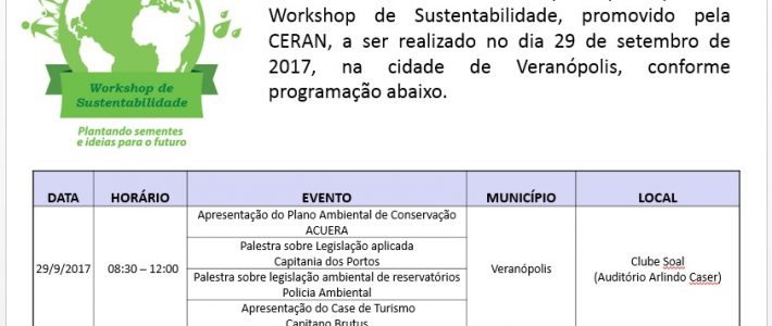 CERAN vai promover o Workshop de Sustentabilidade